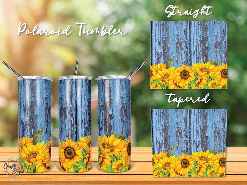 Rustic Wood Sunflower Tumbler Template Png Sublimation 20oz Skinny Tumbler Tapered and Straight Waterslide Full Wrap Digital Download