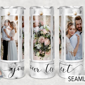 3 foto, Sr. y Sra., Marble Picture Wedding Anniversary, Photo Tumbler Template, Png Sublimation 20oz Skinny