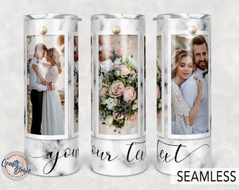 3 photo, Mr and Mrs, Marble Picture Wedding Anniversary, Photo Tumbler Template, Png Sublimation  20oz Skinny