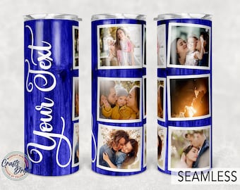 Blue Photo Collage Tumbler Template: 20oz Skinny Sublimation (Digital Download)