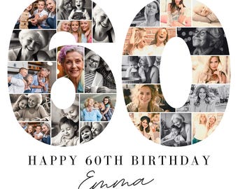 60th Birthday Photo Collage Welcome Sign Template (Digital Download)