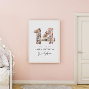 14 Birthday Photo Collage Welcome Sign Template, Number 14 Photo ...