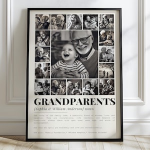 Definição de avós, modelo de colagem de fotos Canva, presentes para avós, arte de parede de retratos de família, presente para avó, pôster do dia das mães