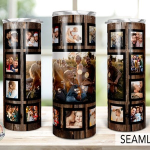 15 Wood Grain Photo Tumbler Template Family Picture Frame, regalo de cumpleaños de bodas, collage de fotos 20oz Skinny Png Sublimación
