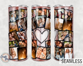 23 Picture Heart Photo Collage, Photo Tumbler Template, Wedding Gift, Png Sublimation 20oz Skinny Tumbler.