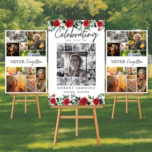 Ensemble de plaques pour collage photo funérailles célébration de la vie, modèles de roses, modèle de plaque de bienvenue pour funérailles, en souvenir d'amour, affiche commémorative