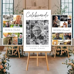 Ensemble de panneaux de collage de photos funéraires Célébration de la vie, Celebrando La Vida, Modèle de panneau de bienvenue pour funérailles, en souvenir des funérailles.