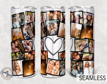 23 Picture Heart Photo Collage, Photo Tumbler Template, Wedding Gift, Png Sublimation 20oz Skinny Tumbler.