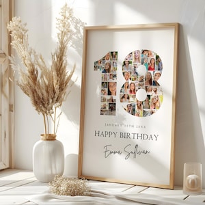 Modèle de plaque de bienvenue pour collage photo de 18 anniversaires, collage photo numéro 18, cadeau d'anniversaire, chronologie des jalons d'anniversaire, panneau de bienvenue