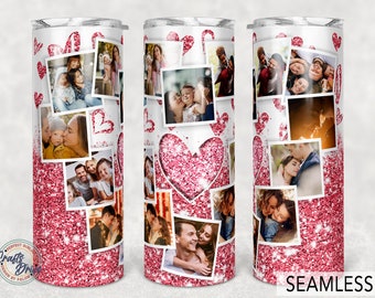 Photo Glitter Hearts 20oz Skinny Tumbler, Valentine's Day Sublimation (PNG Digital Download)
