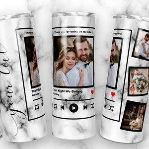 Placa de música personalizada, modelo de copo de colagem de fotos png, presente de aniversário para ele, ela, senhor e senhora, namorado, sublimação skinny de 20 onças