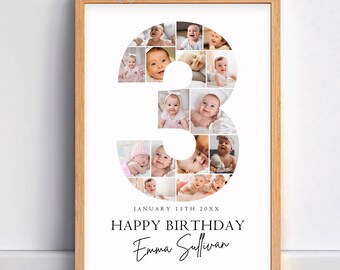 3rd Birthday Photo Collage Welcome Sign Template (Digital Download)