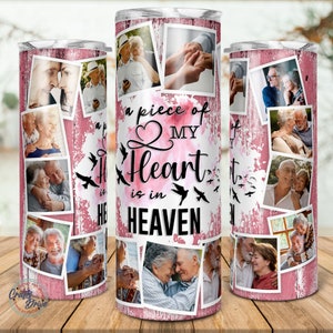 Plantilla de vaso conmemorativo rosa Png, Un pedazo de mi corazón está en el cielo, regalo de concientización sobre el cáncer, 20 oz, sublimación delgada.