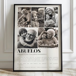 ABUELOS Definición de abuelos en español, plantilla de collage de fotos en Canva, regalos de cumpleaños para abuelos, retratos familiares, arte de pared, regalo para abuela.