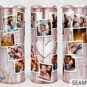 Picture Heart Photo Tumbler Template, Png Sublimation Photo Collage 20oz Skinny Tumbler Tapered, Straight Waterslide Full Wrap