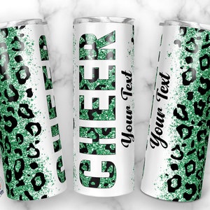 Cheer tumbler, Glitter leopard print, 20oz Skinny Sublimation.