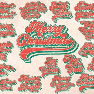 Bundle Retro Christmas PNG, christmas designs, merry christmas png, merry and bright png, santa favorite ho png, santa vibes png.