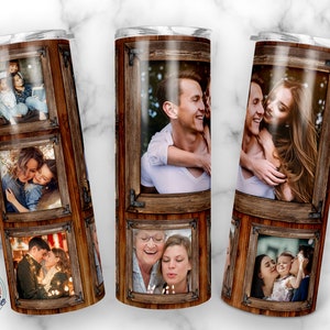 Wood Grain Tumbler png,  Photo Tumbler Template Png, Photo Collage Tumbler, Woodgrain tumbler, Personalized gifts, 20oz Skinny Sublimation