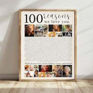 100 Gründe, warum wir dich lieben Geburtstag Poster Bilder Vorlage zum ausdrucken, 100