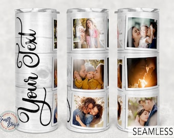 Plantilla personalizada de vaso de fotos, png sublimación Photo Collage 20oz Skinny Tumbler Tapered, Straight Waterslide Full Wrap