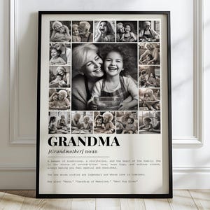 Modèle de toile de collage photo définition grand-mère, cadeaux pour la fête des mères. Cadeaux grand-mère. Art mural pour maman. Cadeau grand-mère, affiche de la fête des mères