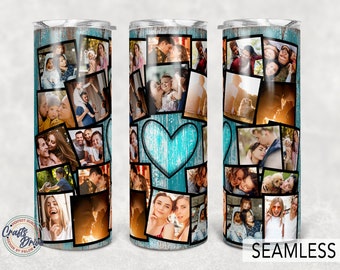 23 Picture Heart Photo Collage, Photo Tumbler Template, Wedding Gift, Png Sublimation 20oz Skinny Tumbler.