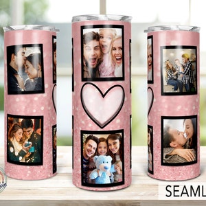 Valentines 6 Hearts Photo Tumbler Template  Glitter Family Picture Frame, Wedding Birthday Gift, Photo Collage 20oz Skinny Png Sublimation
