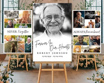 Celebration of Life Funeral Photo Collage Sign Set Templates, Funeral Welcome Sign Template, In Loving Memory, In Loving Memory 001
