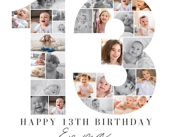 13th Birthday Photo Collage Welcome Sign: Milestone Timeline (Digital Download)