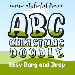 Marco de alfabeto de Navidad en Canva, letras editables, marco de Canva, letras dibujadas a mano, alfabeto de Canva, letras png rellenables, alfabeto digital, números