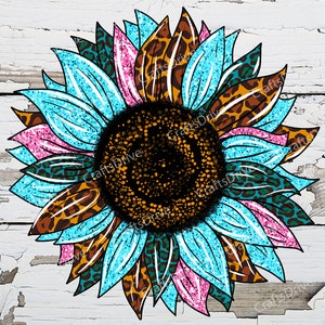 Leopard Tie Dye Sunflower png, Sunflower Sublimation Png, Colorful Designs,Sunflower png,Digital Download, Sublimation Designs