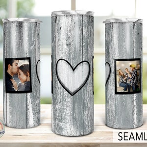 2 Familie Hart Foto Collage Tumbler Sjabloon, Foto Familie Frame Tumbler, Bruiloft Verjaardagscadeau, 20oz Skinny Png Sublimatie