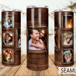 Wood Grain Tumbler png,  Photo Tumbler Template Png, Photo Collage Tumbler, Woodgrain tumbler, Personalized gifts, 20oz Skinny Sublimation
