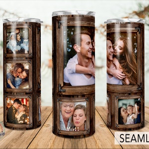 Wood Grain Tumbler png,  Photo Tumbler Template Png, Photo Collage Tumbler, Woodgrain tumbler, Personalized gifts, 20oz Skinny Sublimation