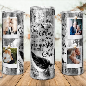 Gobelet commémoratif, Tus Alas estaban listas pero nuestros corazones, cadeau souvenir espagnol, cadeau commémoratif maman, 20 oz Skinny Sublimation.