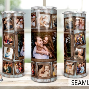 15 Wood Grain Picture Photo Collage Tumbler Template, Woodgrain Gift for mom, Wedding Birthday Gift, Png Sublimation 20oz Skinny Tumbler