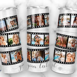 Plantilla de vaso con foto de rollo de película de 15, collage de fotos, plantilla de vaso con foto, regalo de boda, vaso delgado de 20 oz con sublimación PNG.