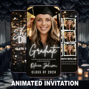 Black Grad Party Digital Invite, Grad Party Invitation Video Canva, Graduation Invitation, Digital Grad Party Invite, invitation canva