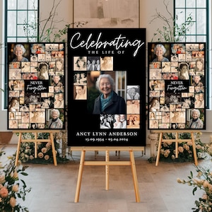 Ensemble de plaques pour collage photo funéraire célébration de la vie, modèle de plaque de bienvenue pour funérailles, en souvenir d'amour, affiche commémorative