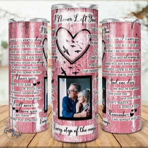Je ne t’ai jamais quitté Modèle de gobelet commémoratif aimé pour toujours, Un morceau de mon cœur est au paradis, cadeau de sympathie 20oz Skinny Sublimation.