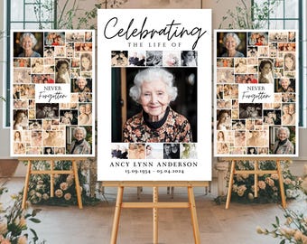 Celebration of Life Funeral Photo Collage Sign Set Templates, Funeral Welcome Sign Template, In Loving Memory, Memorial Poster
