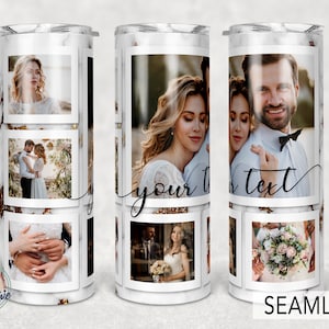 6 Foto Mármol, Foto Collage, Sr. y Sra., Imagen Aniversario de Boda, Plantilla De Vaso De Foto, Sublimación Png 20oz Flaco