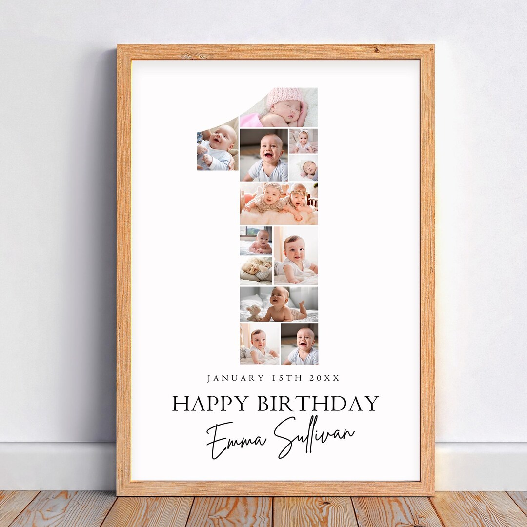 1 Birthday Photo Collage Welcome Sign Template, Number 1 Photo Collage ...