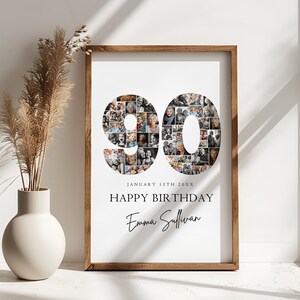 Modèle de plaque de bienvenue pour collage photo 90 anniversaire, collage photo numéro 90, cadeau d'anniversaire, chronologie des jalons d'anniversaire, panneau de bienvenue