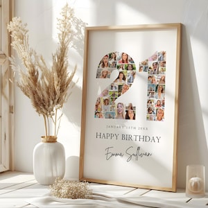 Modèle de plaque de bienvenue pour collage photo 21 anniversaire, collage photo numéro 21, cadeau d'anniversaire, chronologie des jalons d'anniversaire, panneau de bienvenue