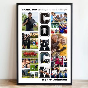 Trainer-Fotocollage, Trainer-Bilderrahmen, Trainer-Fotorahmen, Canva-Vorlage, anpassbare Erinnerungscollage, bearbeitbares Trainer-Geschenk, Sportmannschaft