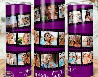 Purple Film Roll Photo Collage Tumbler Template (PNG Digital Download)