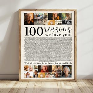 100 motivi per cui ti amiamo Modello di poster di compleanno Immagini stampabili, regalo di compleanno per il 100° compleanno per lui o per lei Modificabile Personalizzato 100°