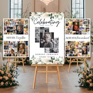 Ensemble de plaques pour collage photo funéraire célébration de la vie, modèle de plaque de bienvenue pour funérailles, en souvenir d'amour, affiche commémorative