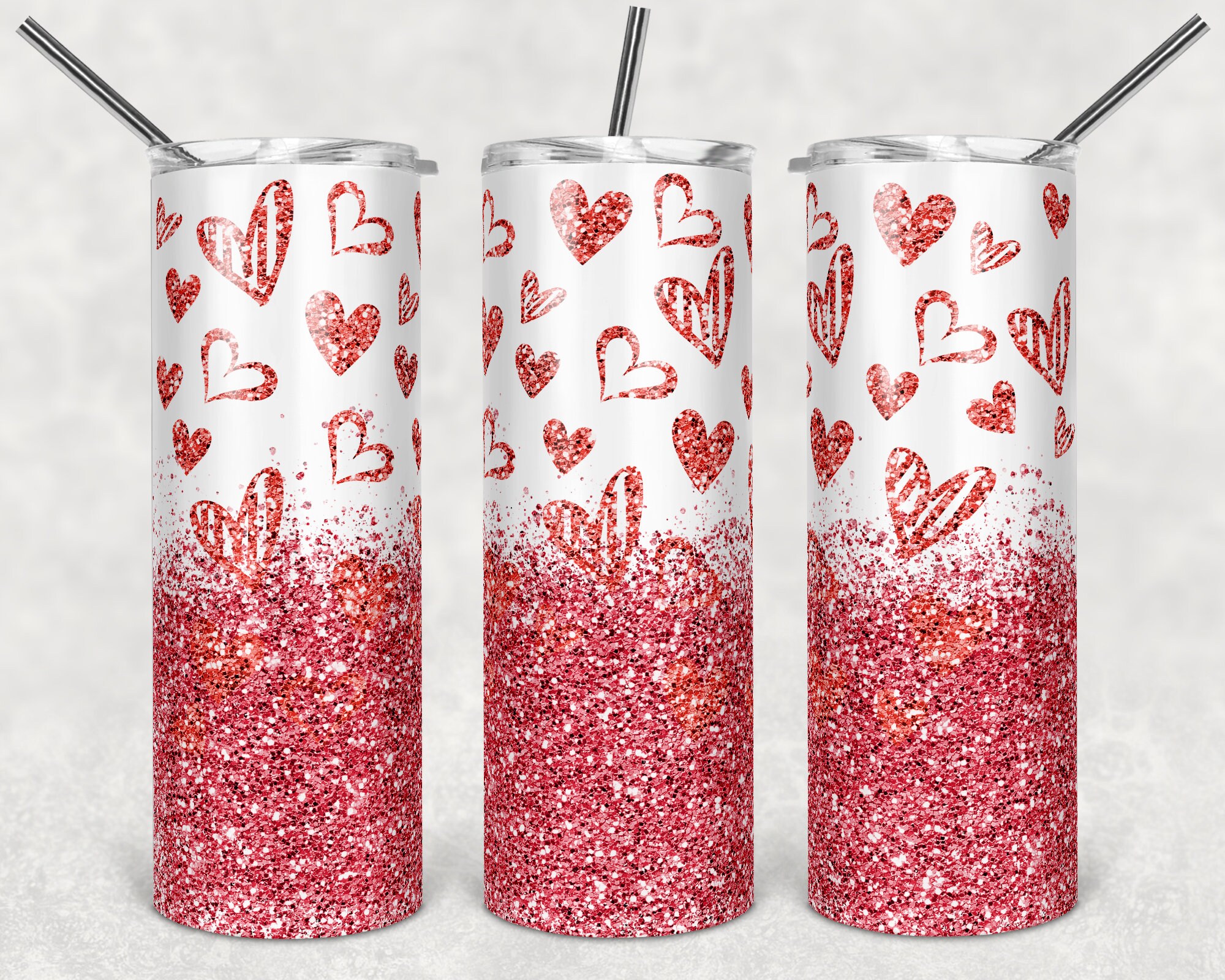 Glitter pink hearts 20 oz skinny tumbler sublimation design –  BeeDigitalCrafts
